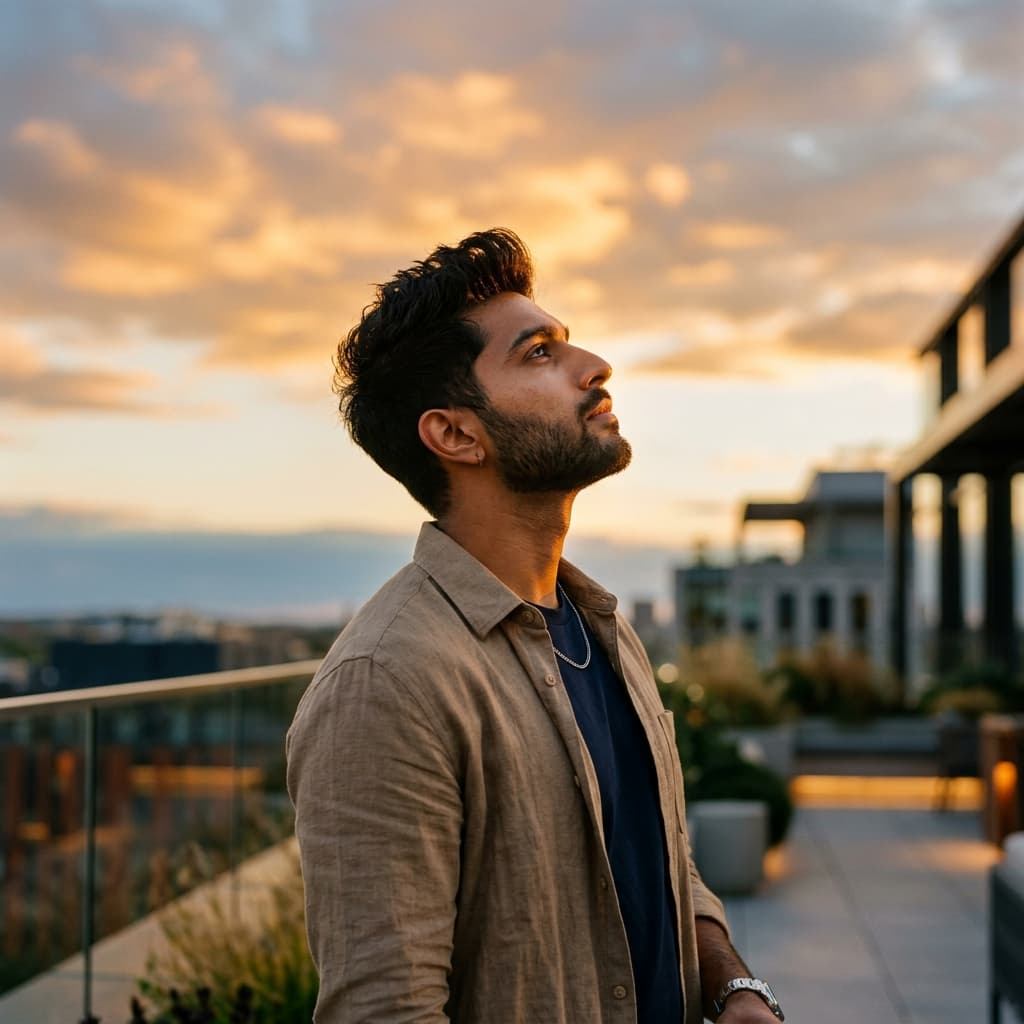 Creative professional looking towards the sky representing creation