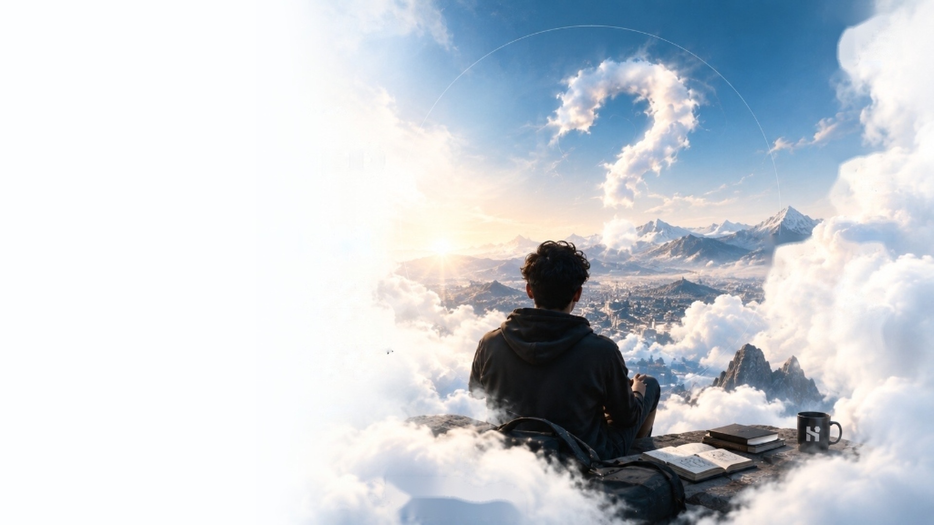 Cinematic Brand Journey Step 01: Creative thinker gazing towards morning clouds, valley, and mountains in Kolhapur